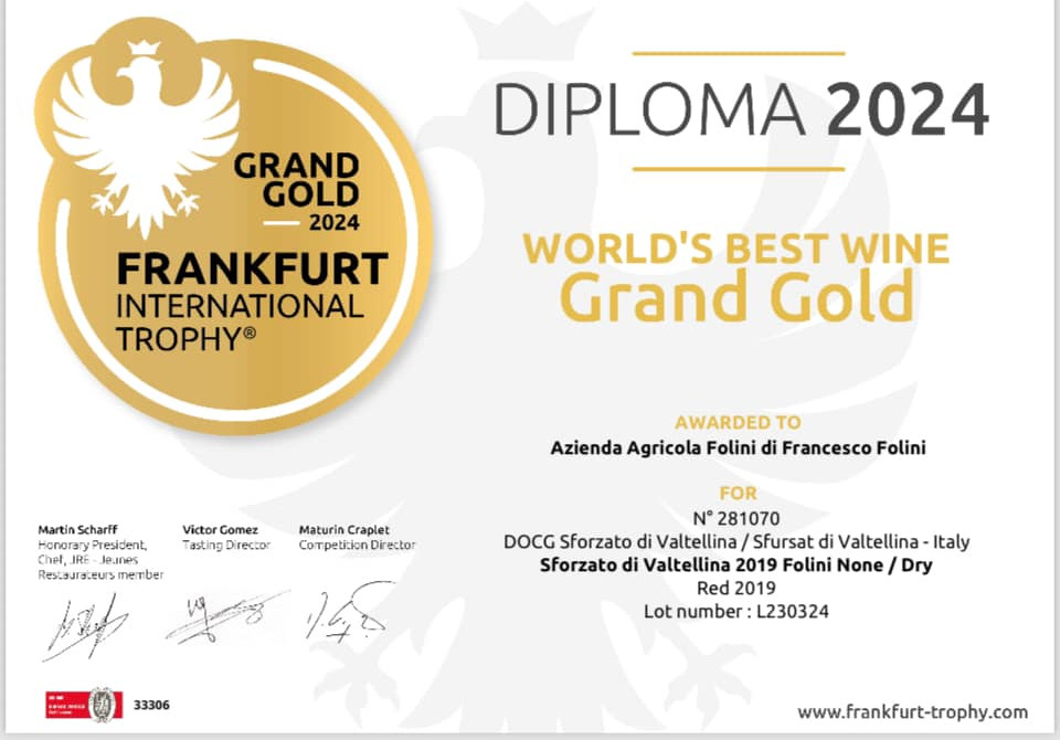 Sforzato di Valtellina 2019 Azienda Agricola Folini Grand Gold