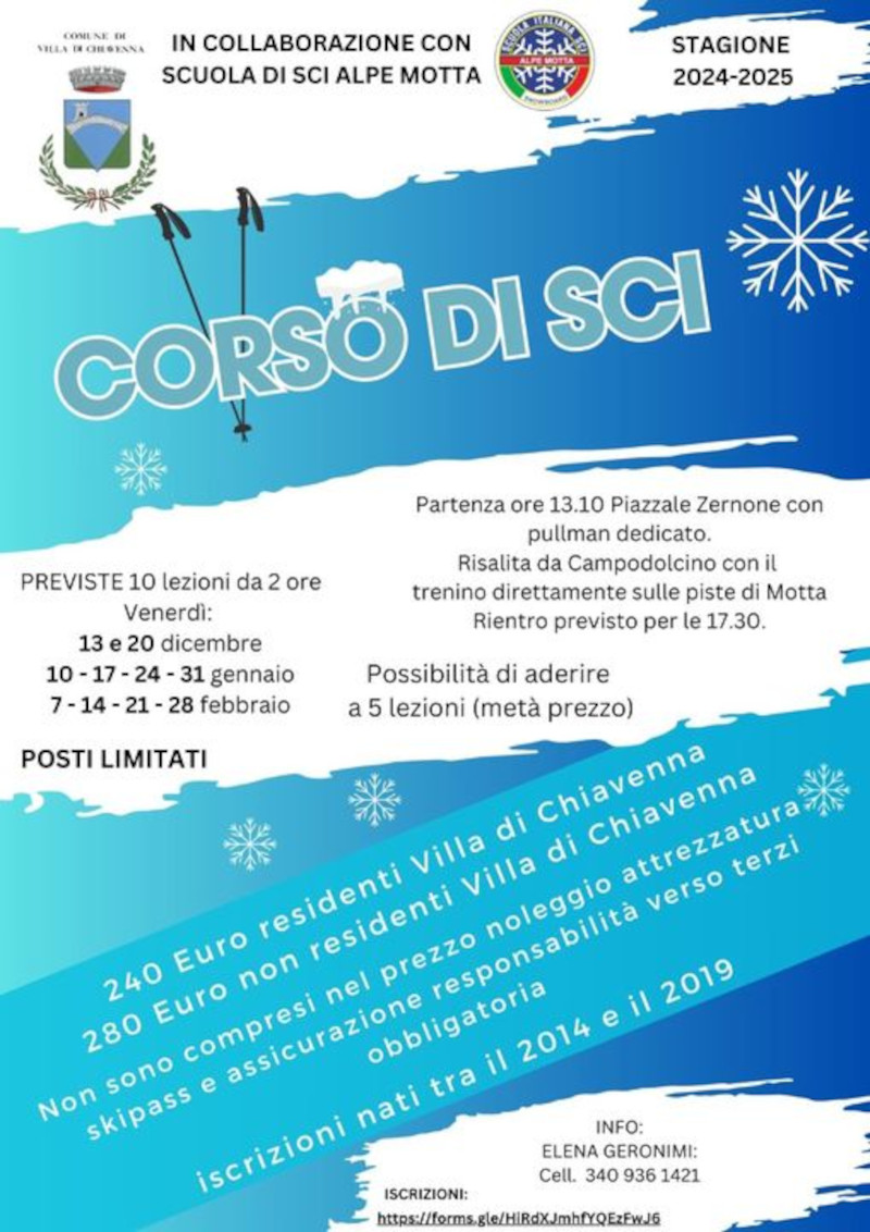 Locandina corso sci Villa di Chiavenna