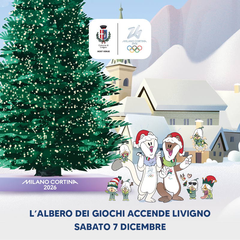 Livigno accensione albero Natale Giochi Milano Cortina 2026